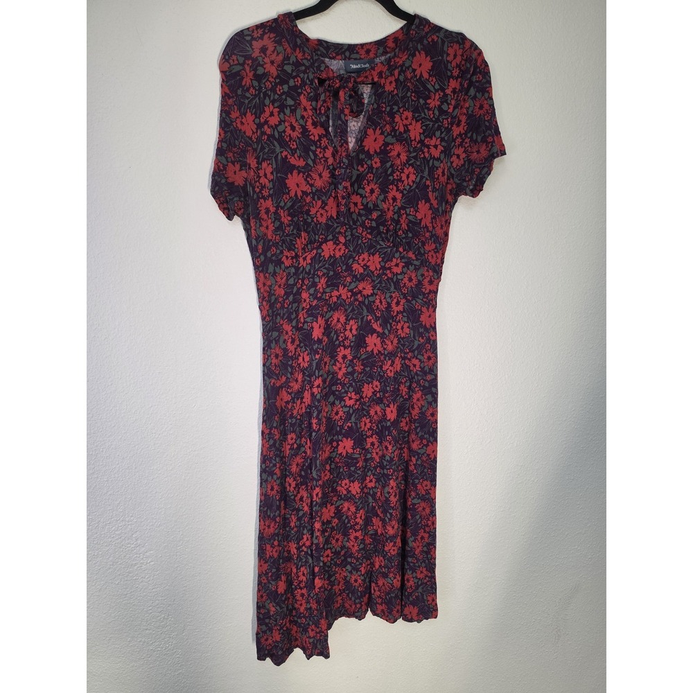 ModCloth Maxi Dress Size L Purple Red Floral Collared Short Sleeve Boho Casual